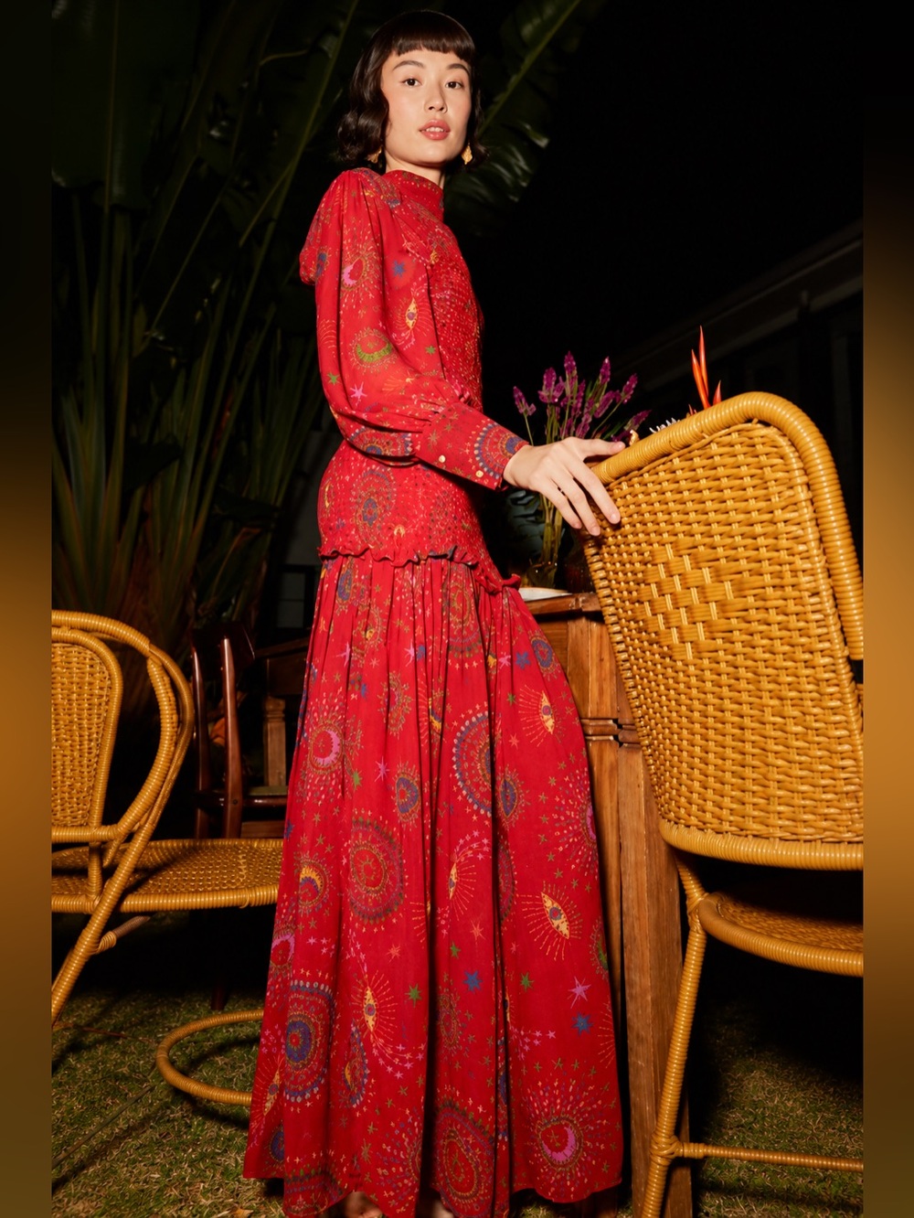 Farm Rio Red Mystic Night Midi Dress
